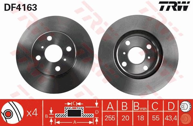 trw-fren-diski-on-4d-255mm-yaris-10-16v-13-16v-99-df4163