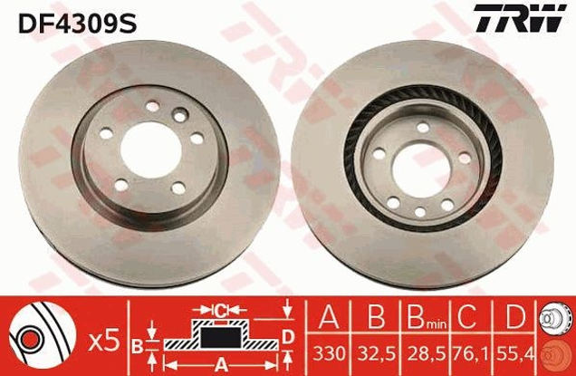 trw-fren-diski-on-5d-333mm-t5-19tdi2025tdi-03-09-tekli-df4309s