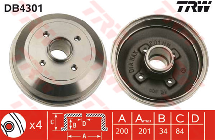 TRW trw kampana 4d 201mm abs siz corsa c 10 12 00 db4301