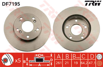 TRW trw fren diski on 5d 262mm civic 14i 01 06 df7195