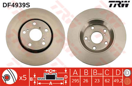 TRW trw fren diski on 5d 295mm auris 07 tekli df4939s