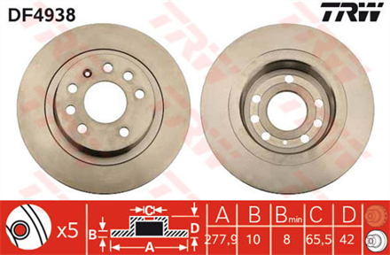 TRW trw fren diski arka 5d 278mm astra h zafira 05 df4938