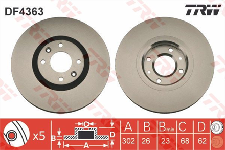 TRW trw on fren aynasi p207 16 16v rc 07 p307 20 20 hdi 135 bg cc 10 03 c4 picasso 04 302mm df4363