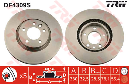 TRW trw fren diski on 5d 333mm t5 19tdi2025tdi 03 09 tekli df4309s