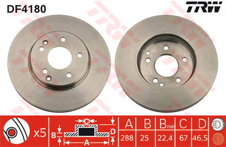 TRW trw on fren aynasi mercedes w203 c180 c200 w202 w210 e200 e220 288x25x5dlxhavali df4180