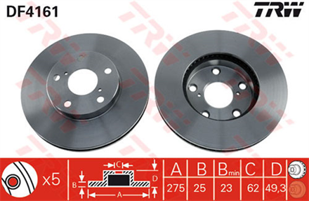 TRW trw fren diski on 5d 275mm corolla 14d 12 rav 4 ii 20 18 00 df4161