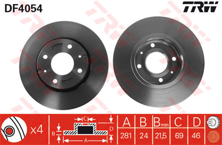 TRW trw fren diski on 4d 281mm carisma 00 06 s40 v40 95 04 df4054