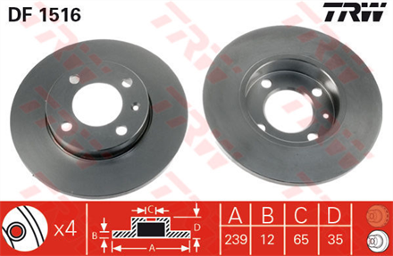 TRW trw fren diski on 4d 239mm golf i ii iii 75 99 polo 96 df1516