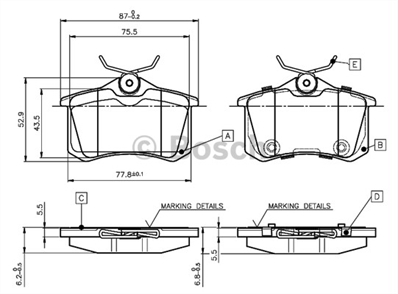 BOSCH  fren balatasi arka audi a4 2000 2008 a6 1997 2005 a8 1996 2002 peugeot 405 i ii 19 20 1987 1996 renault clio iii iv 2005 volkswagen bora 14 16 18 20 23 28 1998 2005 golf ii iii iv 1985 2006 098649438 2