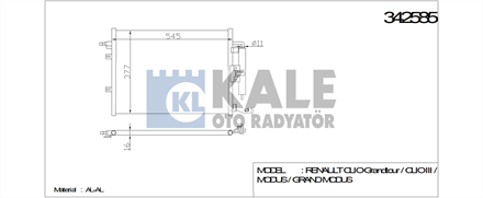 KALE OTO RADYATÖR kale klima radyatoru 545x377x16 clio iii modus 04 09 k9k k4j d4f 342585