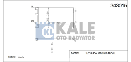 KALE kale klima radyatoru 505x365x12 accent iv 16 crdi i20 11 crdi 10 343015