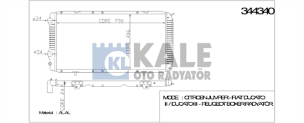 KALE OTO RADYATÖR kale su radyatoru 790x406x24 boxer jumper ducato 20 hdi 25d 25td 28 28td 94 06 344340