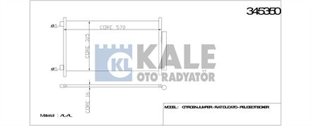 KALE kale klima radyatoru 572x315x16 kurutuculu jumper ducato boxer 20 22 23 28 hdi jtd 04 345350