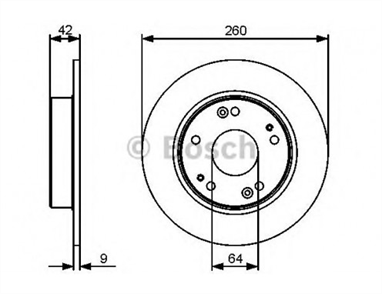 BOSCH  fren diski arka 260 9 8 mm honda civic 18 hatchback 092005 122011 civic 22 ctdi hatchback 092005 122011 civic sedan 16i vtec 062006 082010 civic 18 i sedan 092005 082009 civic 14 hatchback 012006 102