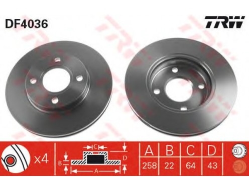 TRW trw disk aynasi on ford focus i fiesta iv v fusion abs 258 22 mm df4036 2