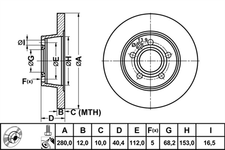 DELPHI delphi fren diski arka 5d 280mm t4 96 04 bg3416