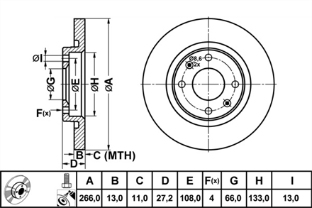 DELPHI delphi fren diski on 4d 266mm c2 c3 c elysee 301 partner 96 bg3421