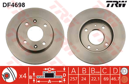 TRW trw fren diski on 4d 257mm lantra elantra ii matrix 15 crdi 16 18 00 df4698