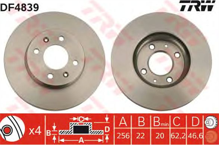 TRW trw fren diski on 4d 256mm accent era 05 getz 02 i20 i30 08 df4839