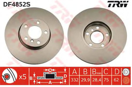 TRW trw fren diski on 5d 332mm x5 e70 07 x6 e71 e72 08 tekli df4852s