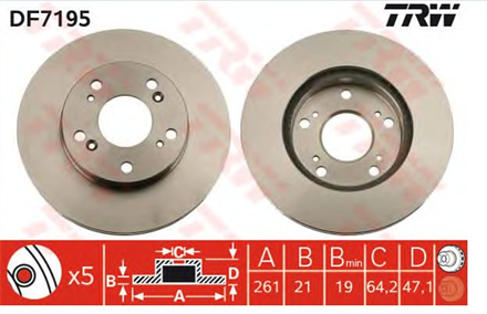 TRW trw fren diski on 5d 262mm civic 14i 01 06 df7195